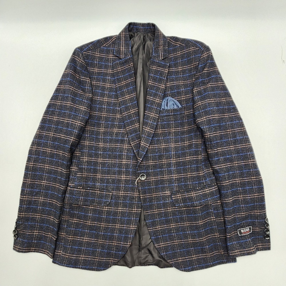 BOSS MENS PLAID‎ SPORT COAT NWT 44 NAVY BLUE